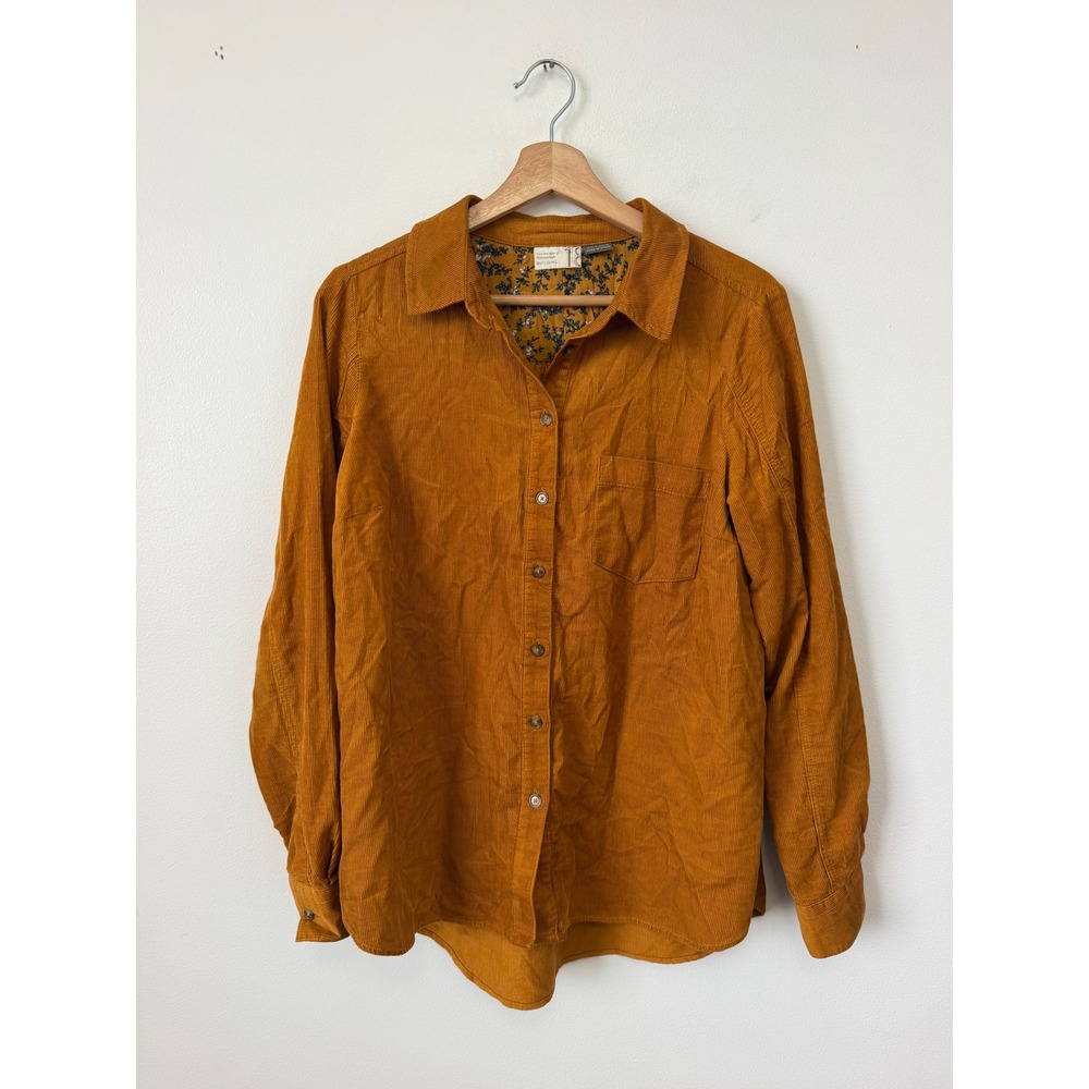Anthropologie Burnt Orange Corduroy Button-Down Shirt – Size 10 – GUC